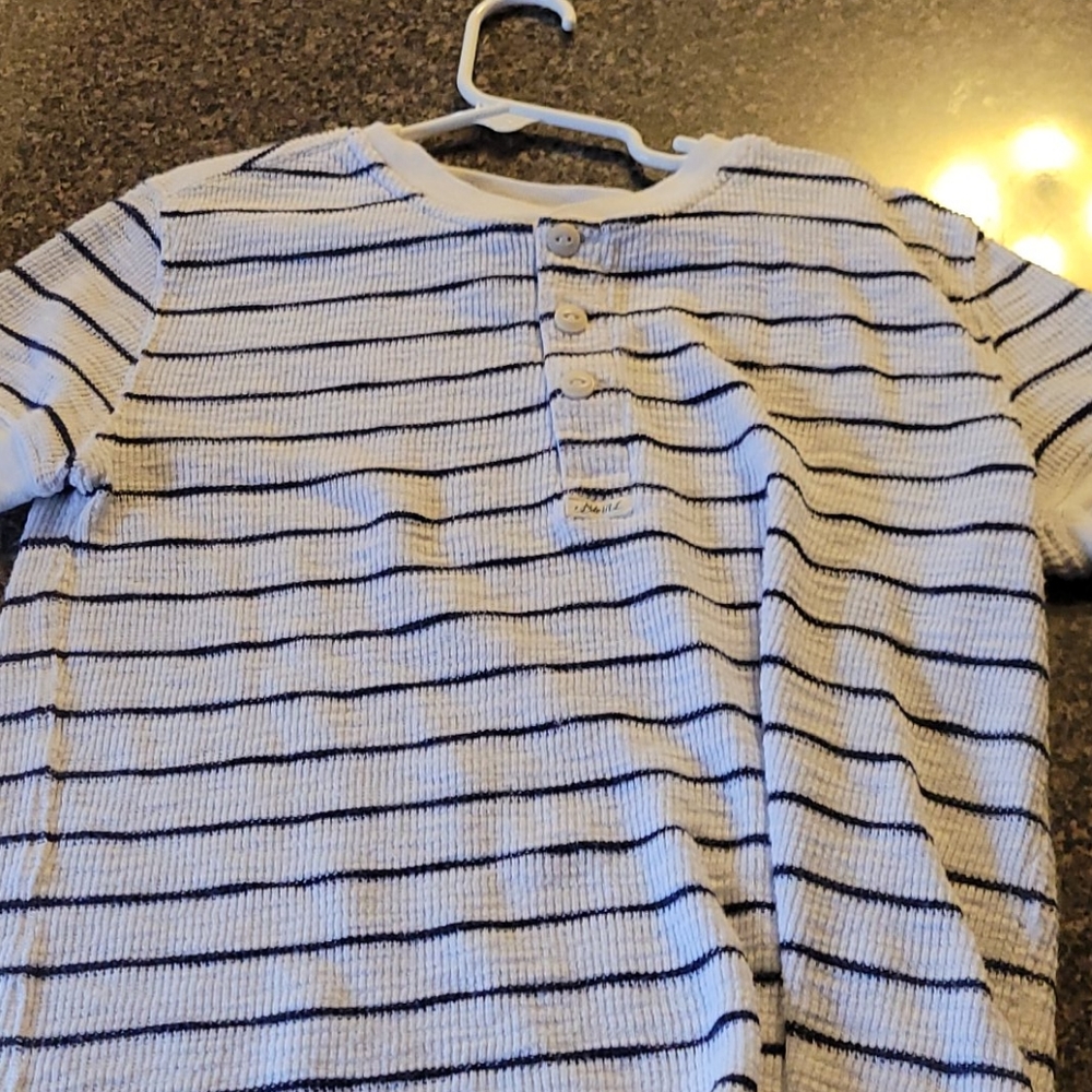 Boys button down rugby shirt white blue stripes